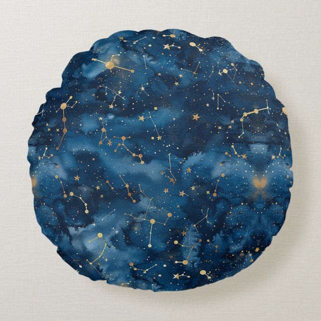 Cojín Redondo Constelación celeste - Noche estrellada (7) (Anverso)