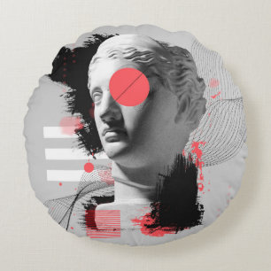 Cojín Redondo Contemporary art collage with antique statue head 