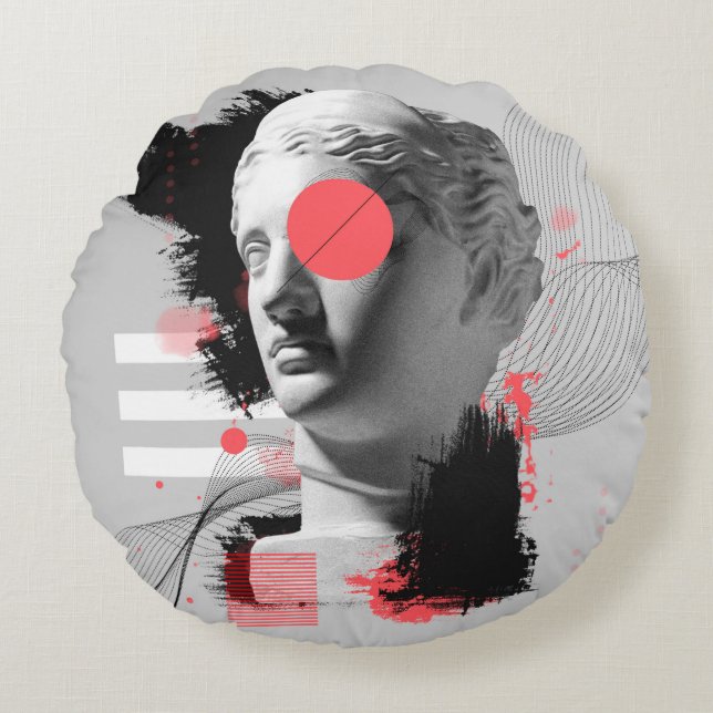 Cojín Redondo Contemporary art collage with antique statue head  (Anverso)