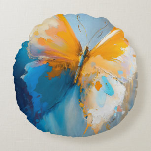 Cojín Redondo Convirtiéndose en Luz – Mariposa Abstracta en Movi