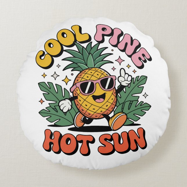 Cojín Redondo Cool Pine Hot Sun Retro Pineapple Summer Vibes  (Anverso)