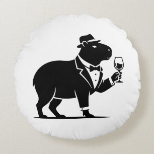 Cojín Redondo Copa de vino divertida de capybara minimalista mod