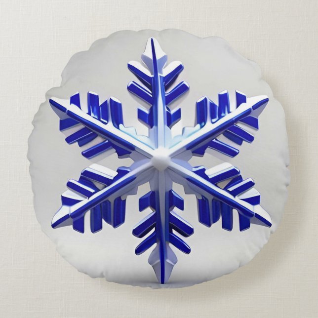 Cojín Redondo Copo de Nieve Azul Detallado (Anverso)