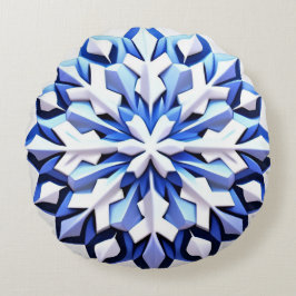 Cojín Redondo Copo de Nieve Azul Detallado