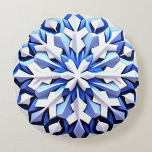 Cojín Redondo Copo de Nieve Azul Detallado