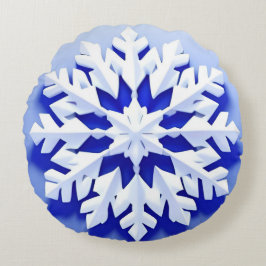 Cojín Redondo Copo de Nieve Azul Detallado