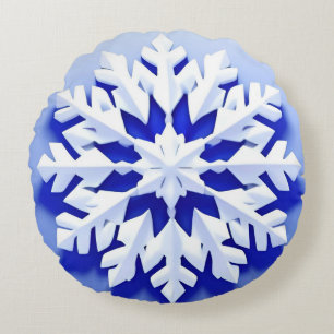 Cojín Redondo Copo de Nieve Azul Detallado