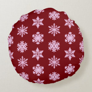Cojín Redondo Copo de Nieve Ikat - Vino Burdeos y Rosa