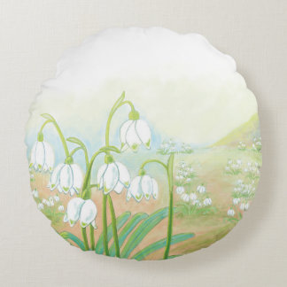 Cojín Redondo Copo de nieve primaveral, Ilustracion vernum de Le