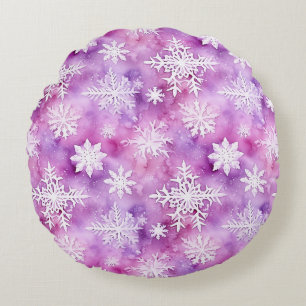 Cojín Redondo Copos de Navidad Purpura Blanco