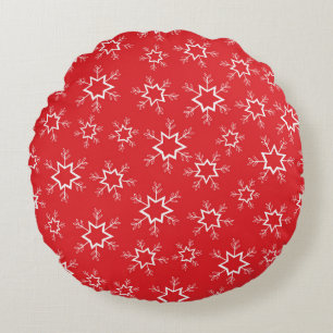 Cojín Redondo Copos de nieve, copos de nieve rojos y blancos, ni