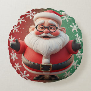 Cojín Redondo Copos de nieve de Santa Claus Alegría de las fiest