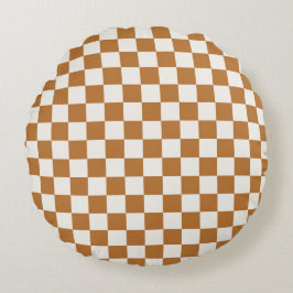 Cojín Redondo Copper and eggshell checkerboard pattern