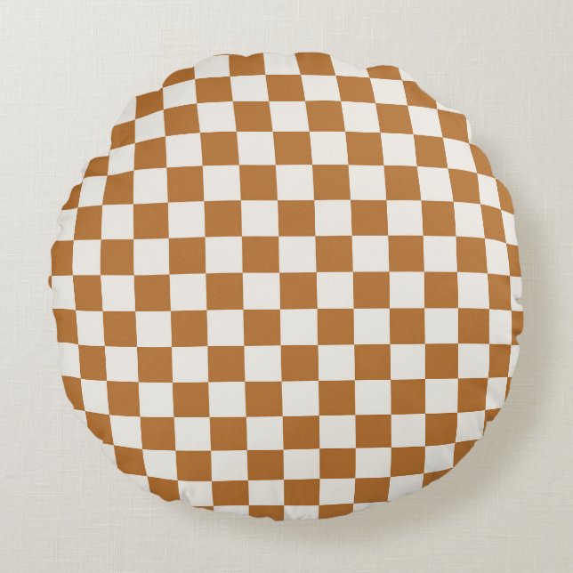 Cojín Redondo Copper and eggshell checkerboard pattern (Anverso)