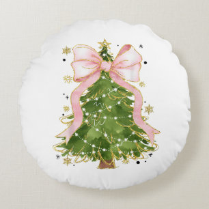 Cojín Redondo Coquette Bow Christmas Tree Holiday Outfit W