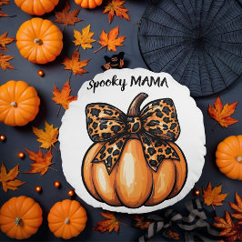 Cojín Redondo Coquette Halloween Leopart Pumpkin Bow Retro