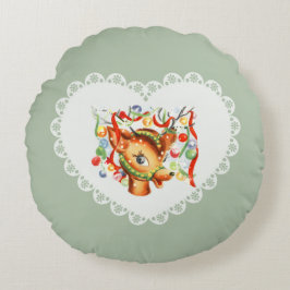 Cojín Redondo Coquette Pastel Retro Vintage Bebé Animales Cervan