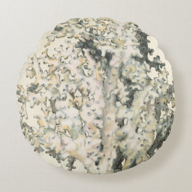 Cojín Redondo Coral antiguo de la acuarela (Anverso)