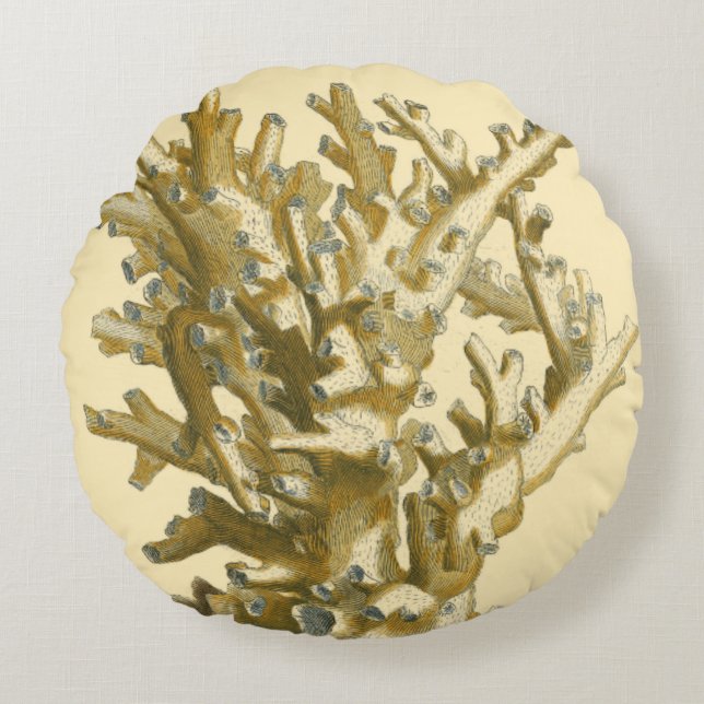 Cojín Redondo Coral junto al mar (Anverso)