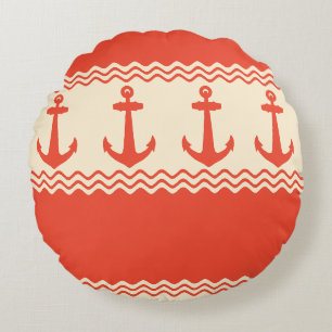 Cojín Redondo Coral Nautical Anchor Coastal Stripes