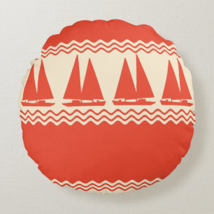 Cojín Redondo Coral Nautical Sailboat Stripes Costeros