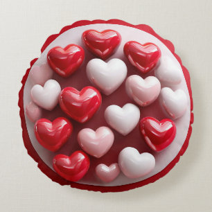 Cojín Redondo ❤️ Corazón blanco rojo brillante decoración románt