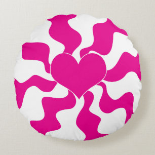 Cojín Redondo Corazón de amor en magenta y blanco
