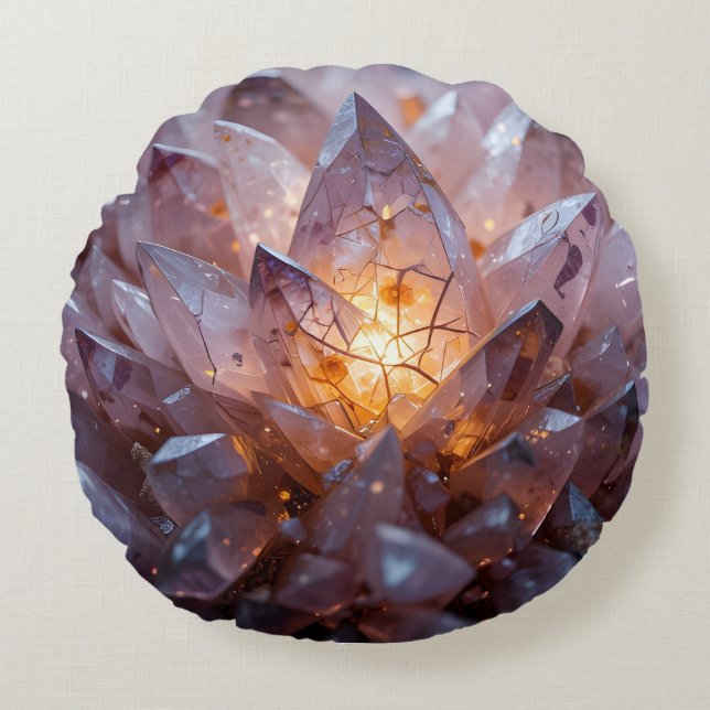 Cojín Redondo Corazón de cristal radiante (Anverso)