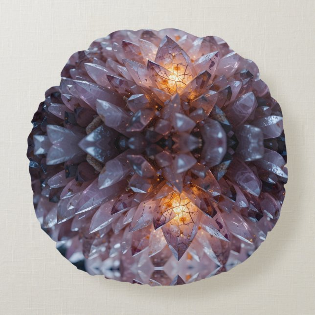 Cojín Redondo Corazón de cristal radiante (Anverso)