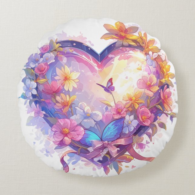 Cojín Redondo Corazón de flores (Anverso)