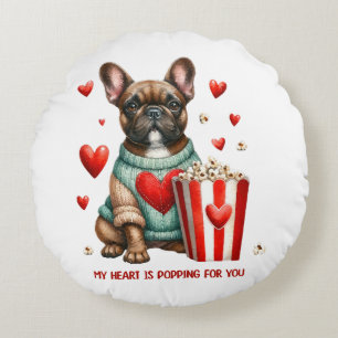 Cojín Redondo Corazón de French Bulldog francés lindo del día de