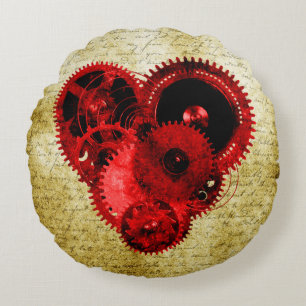 Cojín Redondo Corazón de Steampunk del vintage