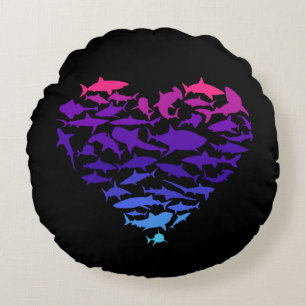 Cojín Redondo Corazón de tiburones tiburones adoran la colorida 