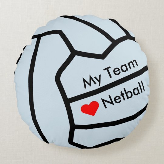 Cojín Redondo Corazón del Netball del amor y diseño de la bola