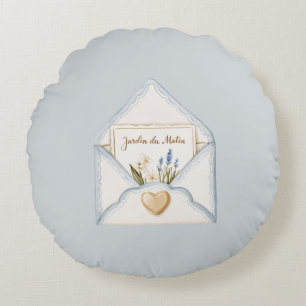Cojín Redondo Corazón floral de sobre de crema azul claro francé