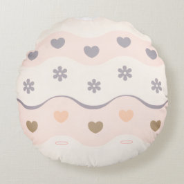 Cojín Redondo Corazón rosa retro franja pradera