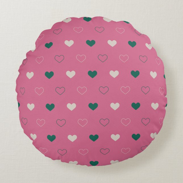 Cojín Redondo Corazón simple y lindo sin fisuras rosa / verde (Anverso)