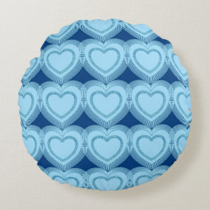 Cojín Redondo Corazones abstractos modernos - azul cielo y cobal