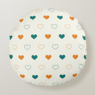 Cojín Redondo Corazones adorables / crema de naranja verde