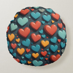Cojín Redondo Corazones coloridos, arte de San Valentín