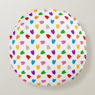 Cojín Redondo Corazones De Amor Coloridos Diseño De Patrón Blanc