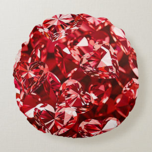 Cojín Redondo Corazones de brillantes de cristal rojo