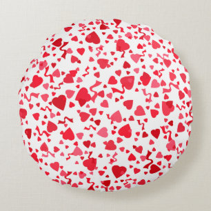 Cojín Redondo Corazones de Confeti Rojo