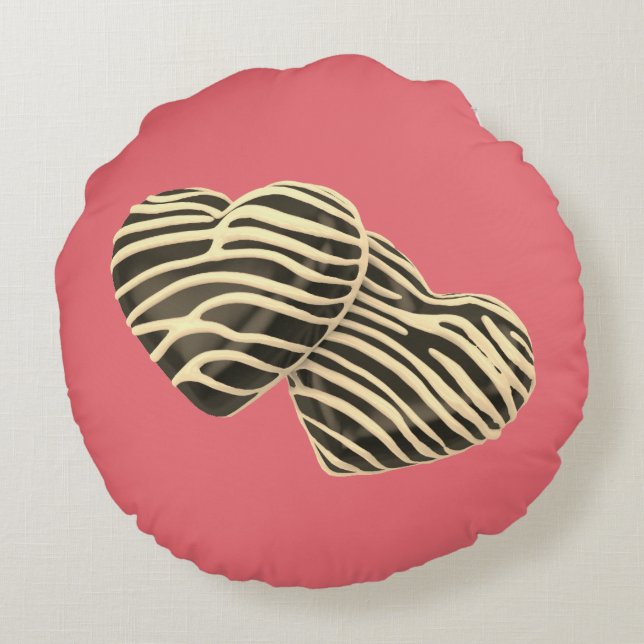 Cojín Redondo Corazones de dulces de chocolate amor lindo rosa (Reverso)