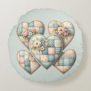 Cojín Redondo Corazones de Patchwork Cottagecore Pastel