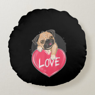 Cojín Redondo Corazones de perro de pug cutáneo pug regalo de Sa
