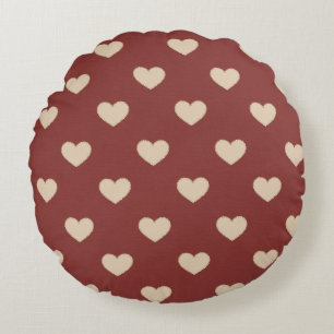 Cojín Redondo Corazones de purpurina de crema roja dorada