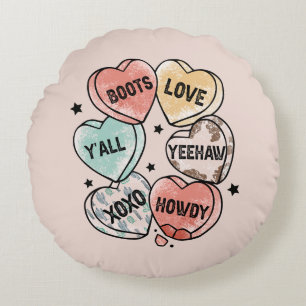 Cojín Redondo Corazones del tema Cowboy Cowgirl