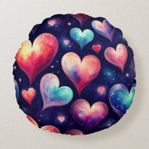 Cojín Redondo Corazones Estrellas San Valentín Galaxia