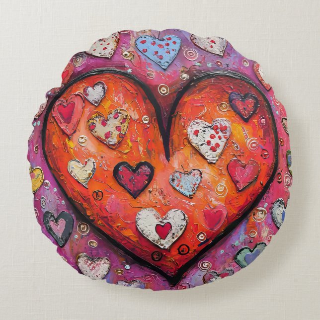 Cojín Redondo Corazones Folksy (Anverso)